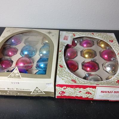 Vintage multi-colored and solid colored Shiny Brite Christmas ornaments