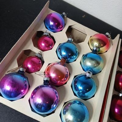 Vintage multi-colored and solid colored Shiny Brite Christmas ornaments