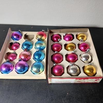 Vintage multi-colored and solid colored Shiny Brite Christmas ornaments