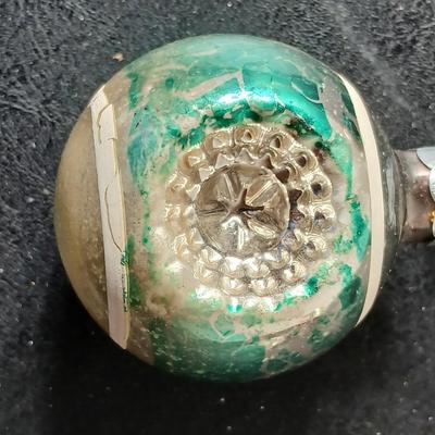 Collection of vintage Shiny Brite Christmas ornaments - UFO - ATOMIC - DIORAMA-STYLE ornament with a small church inside