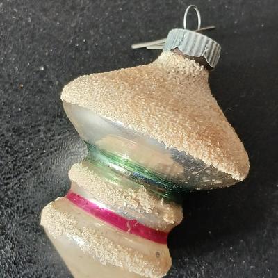 Collection of vintage Shiny Brite Christmas ornaments - UFO - ATOMIC - DIORAMA-STYLE ornament with a small church inside