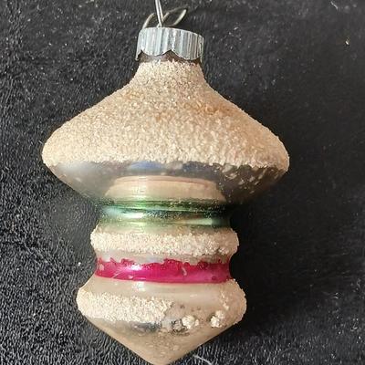 Collection of vintage Shiny Brite Christmas ornaments - UFO - ATOMIC - DIORAMA-STYLE ornament with a small church inside