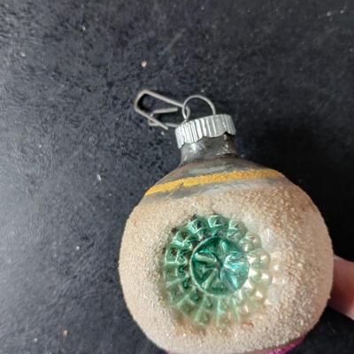 Collection of vintage Shiny Brite Christmas ornaments - UFO - ATOMIC - DIORAMA-STYLE ornament with a small church inside