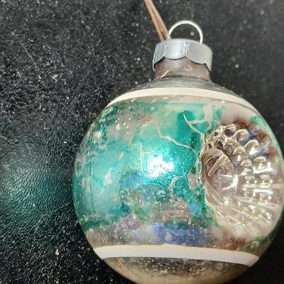 Collection of vintage Shiny Brite Christmas ornaments - UFO - ATOMIC - DIORAMA-STYLE ornament with a small church inside