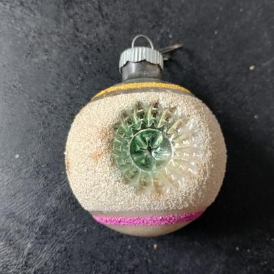 Collection of vintage Shiny Brite Christmas ornaments - UFO - ATOMIC - DIORAMA-STYLE ornament with a small church inside