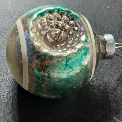 Collection of vintage Shiny Brite Christmas ornaments - UFO - ATOMIC - DIORAMA-STYLE ornament with a small church inside