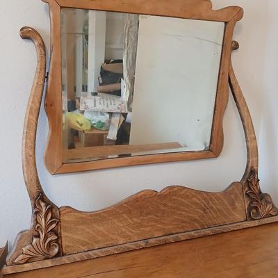 Beautiful Early era Antique dresser with a carved harp mounted Mirror