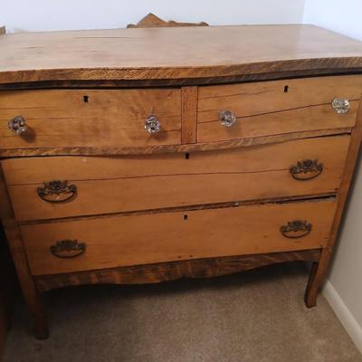 Beautiful Early era Antique dresser with a carved harp mounted Mirror