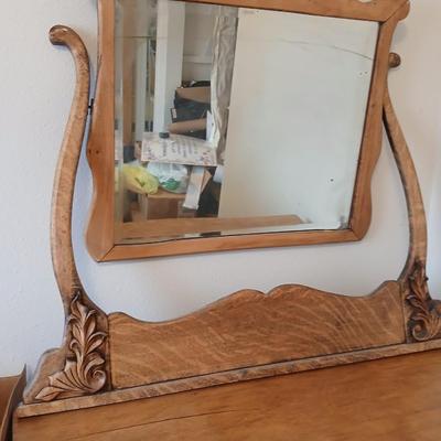 Beautiful Early era Antique dresser with a carved harp mounted Mirror