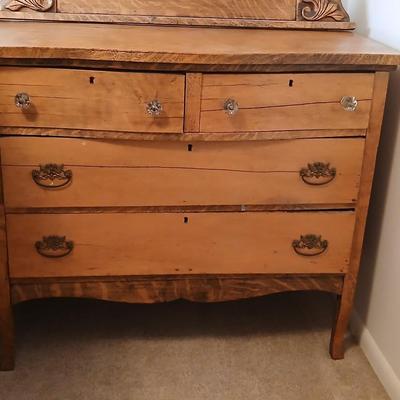 Beautiful Early era Antique dresser with a carved harp mounted Mirror