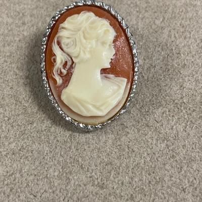 Cameo & leaf brooch and two tone necklace