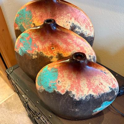 Sale Photo Thumbnail #828: Set of Three Decorative Rustic Style Ceramic Vases.  Made in Mexico   15" 13" 12" Tall