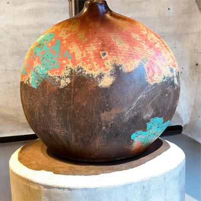 Sale Photo Thumbnail #829: Set of Three Decorative Rustic Style Ceramic Vases.  Made in Mexico   15" 13" 12" Tall