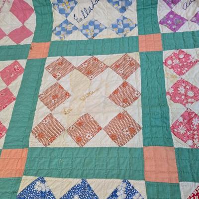 Antique Handmade quilt, likely a "friendship" or "signature" quilt