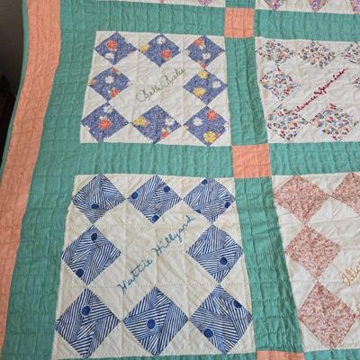 Antique Handmade quilt, likely a "friendship" or "signature" quilt