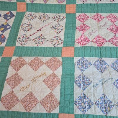 Antique Handmade quilt, likely a "friendship" or "signature" quilt