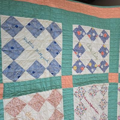 Antique Handmade quilt, likely a "friendship" or "signature" quilt