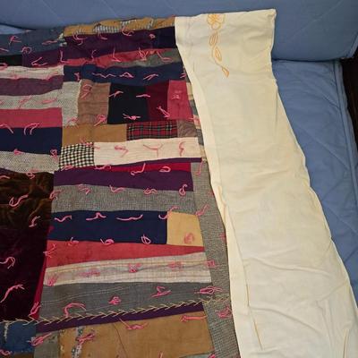Antique handmade "Crazy Quilt" Patchwork blanket