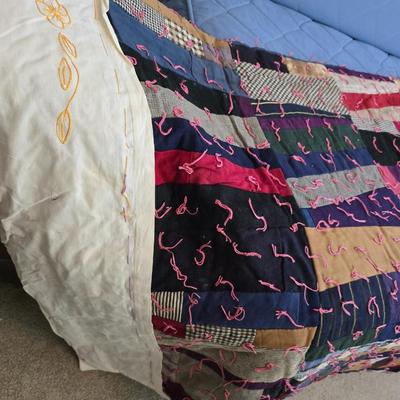 Antique handmade "Crazy Quilt" Patchwork blanket