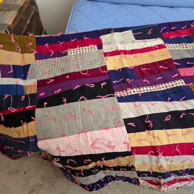 Antique handmade "Crazy Quilt" Patchwork blanket