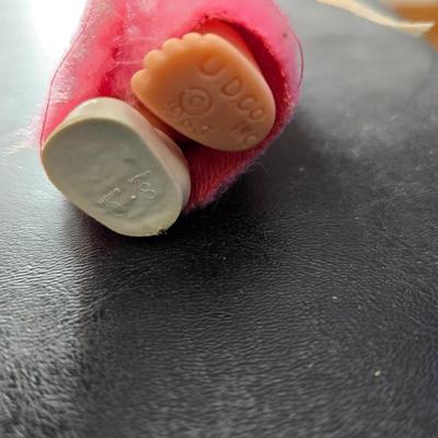 Vintage pajama bag doll with a 1966 Mattel Cheerful Tearful Baby Doll with some accessories