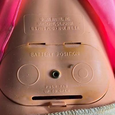 Vintage pajama bag doll with a 1966 Mattel Cheerful Tearful Baby Doll with some accessories