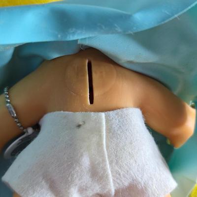 1960'S Vintage girl Troll bank with blue vinyl raincoat - Rare Thomas Dam 7" Troll doll