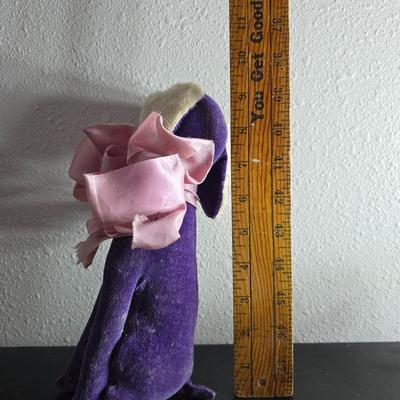 Three vintage felt stuffed dogs - 4-H Center souvenir dog, purple poodle dog, and a "Personality Pet" Dog by the Collegiate...