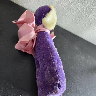 Three vintage felt stuffed dogs - 4-H Center souvenir dog, purple poodle dog, and a "Personality Pet" Dog by the Collegiate...