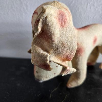 Three vintage felt stuffed dogs - 4-H Center souvenir dog, purple poodle dog, and a "Personality Pet" Dog by the Collegiate...