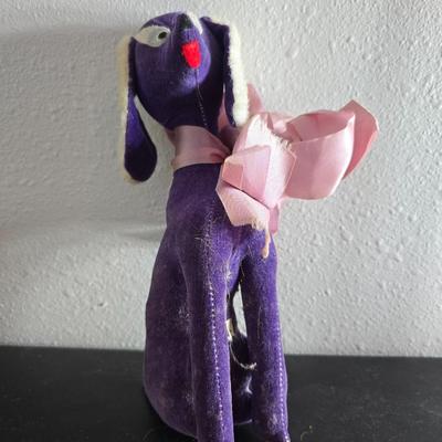 Three vintage felt stuffed dogs - 4-H Center souvenir dog, purple poodle dog, and a "Personality Pet" Dog by the Collegiate...