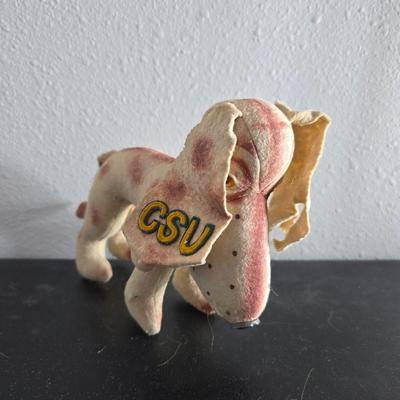 Three vintage felt stuffed dogs - 4-H Center souvenir dog, purple poodle dog, and a "Personality Pet" Dog by the Collegiate...