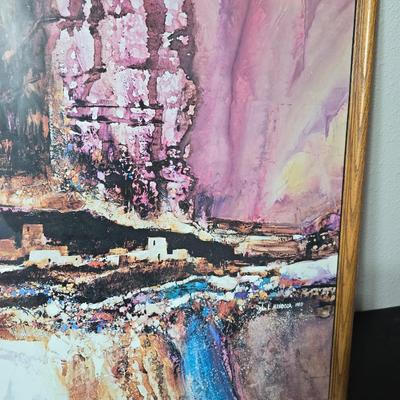 Framed John L. Medoza " Knowledge through time" UNC poster with a beautiful native American sand art ceramic heart