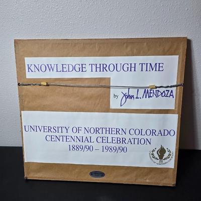 Framed John L. Medoza " Knowledge through time" UNC poster with a beautiful native American sand art ceramic heart