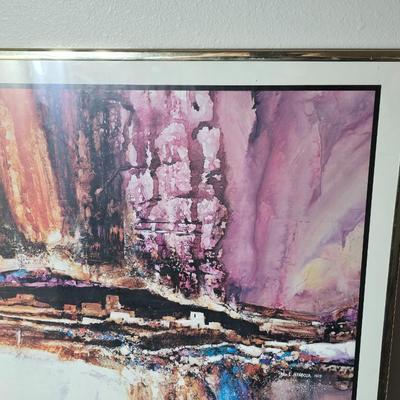 Framed John L. Medoza " Knowledge through time" UNC poster with a Native inspired ceramic wind chime