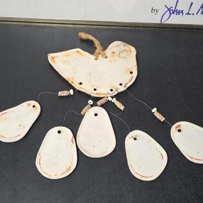 Framed John L. Medoza " Knowledge through time" UNC poster with a Native inspired ceramic wind chime