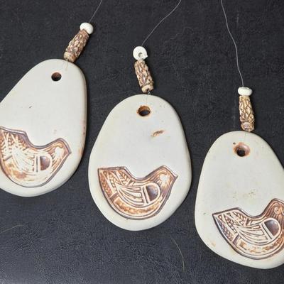 Framed John L. Medoza " Knowledge through time" UNC poster with a Native inspired ceramic wind chime