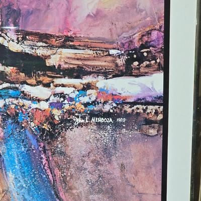 Framed John L. Medoza " Knowledge through time" UNC poster with a Native inspired ceramic wind chime