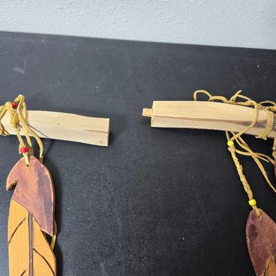 Wood carved Tomahawk pipe replica with a framed "The End of the Trail" by James Earle Fraser