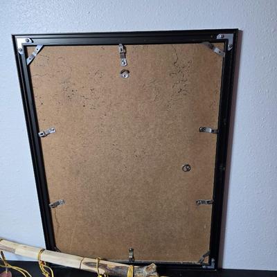 Wood carved Tomahawk pipe replica with a framed "The End of the Trail" by James Earle Fraser