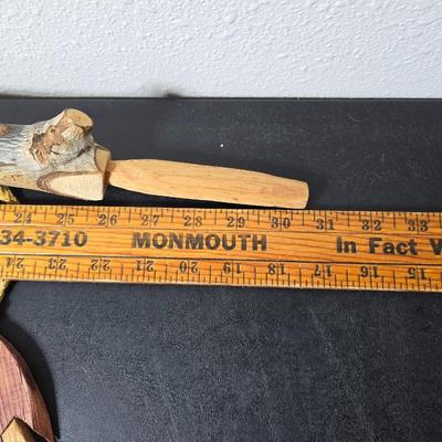 Wood carved Tomahawk pipe replica with a framed "The End of the Trail" by James Earle Fraser