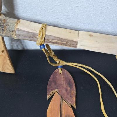 Wood carved Tomahawk pipe replica with a framed "The End of the Trail" by James Earle Fraser