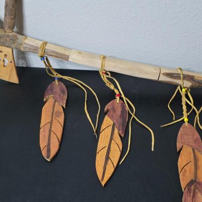 Wood carved Tomahawk pipe replica with a framed "The End of the Trail" by James Earle Fraser