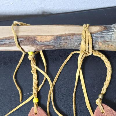 Wood carved Tomahawk pipe replica with a framed "The End of the Trail" by James Earle Fraser