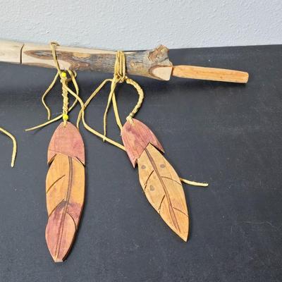 Wood carved Tomahawk pipe replica with a framed "The End of the Trail" by James Earle Fraser