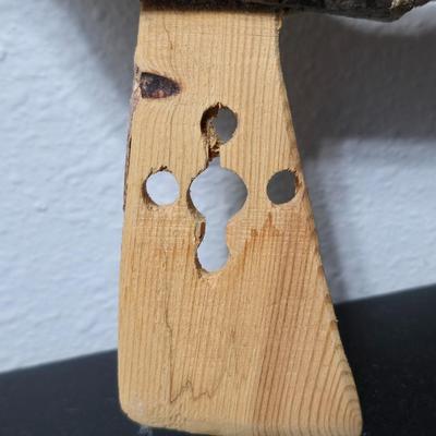 Wood carved Tomahawk pipe replica with a framed "The End of the Trail" by James Earle Fraser