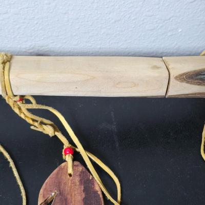 Wood carved Tomahawk pipe replica with a framed "The End of the Trail" by James Earle Fraser