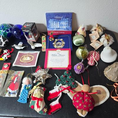 Nice collection of Christmas tree ornaments - USA Glass bulbs - White house - Santas - Angels - newer & vintage