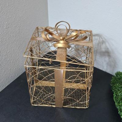 Christmas decor - Large pine garland bell - Wooden Sleigh - wire present and some working lights with a new timer