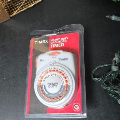 Christmas decor - Large pine garland bell - Wooden Sleigh - wire present and some working lights with a new timer